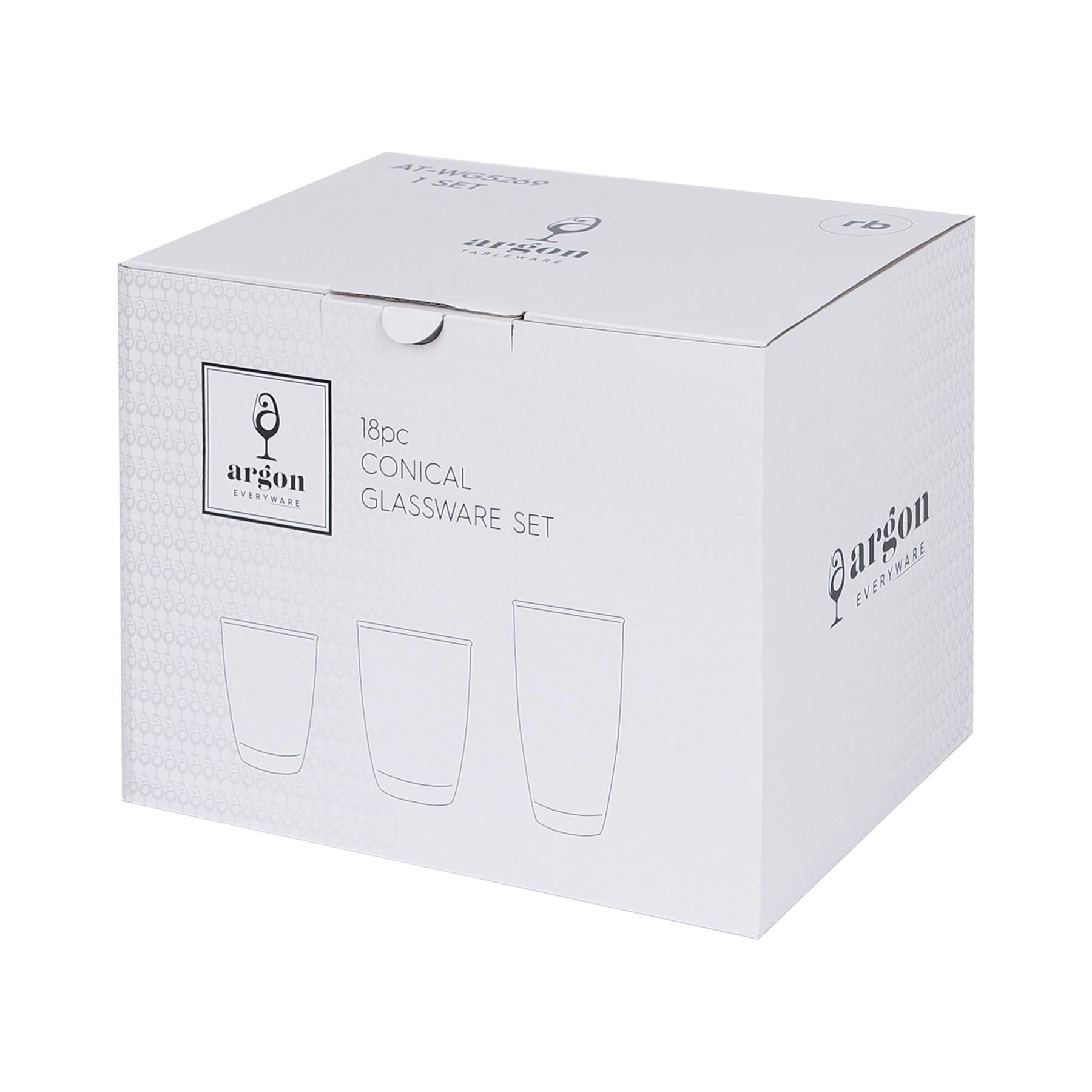 18 Piece Conical Glass Tumbler Set - 3 Sizes