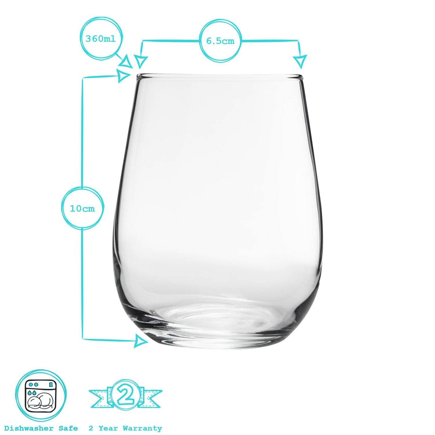 360ml Corto Stemless White Wine Glasses - Pack of 6