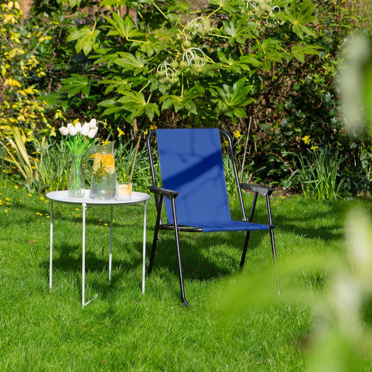 Navy Folding Metal Beach Chairs - Pack of 2