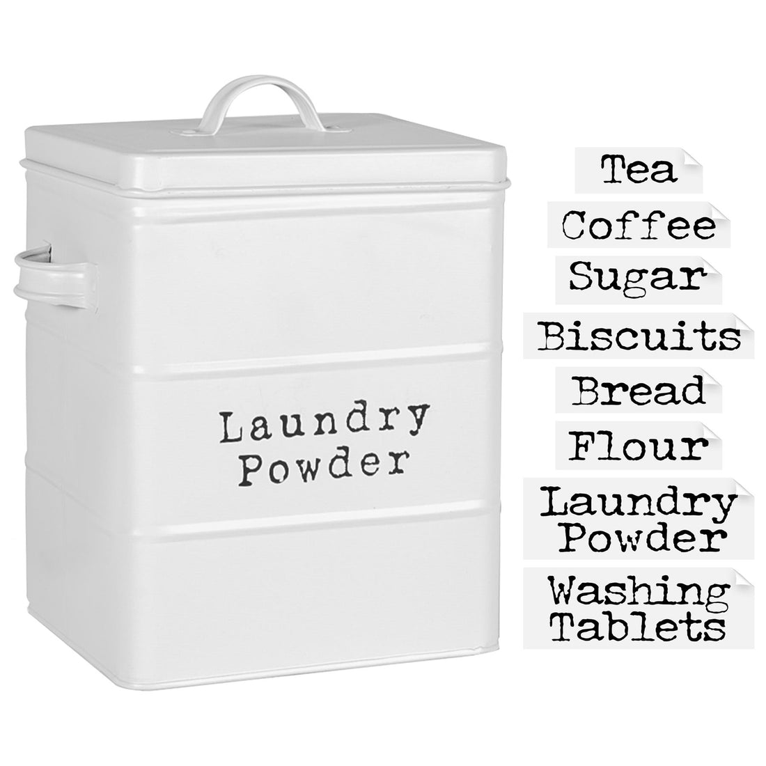 White 5.5L Vintage Metal Biscuit Tin with Labels