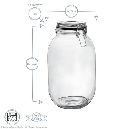 3L Classic Glass Storage Jars - Pack of 3