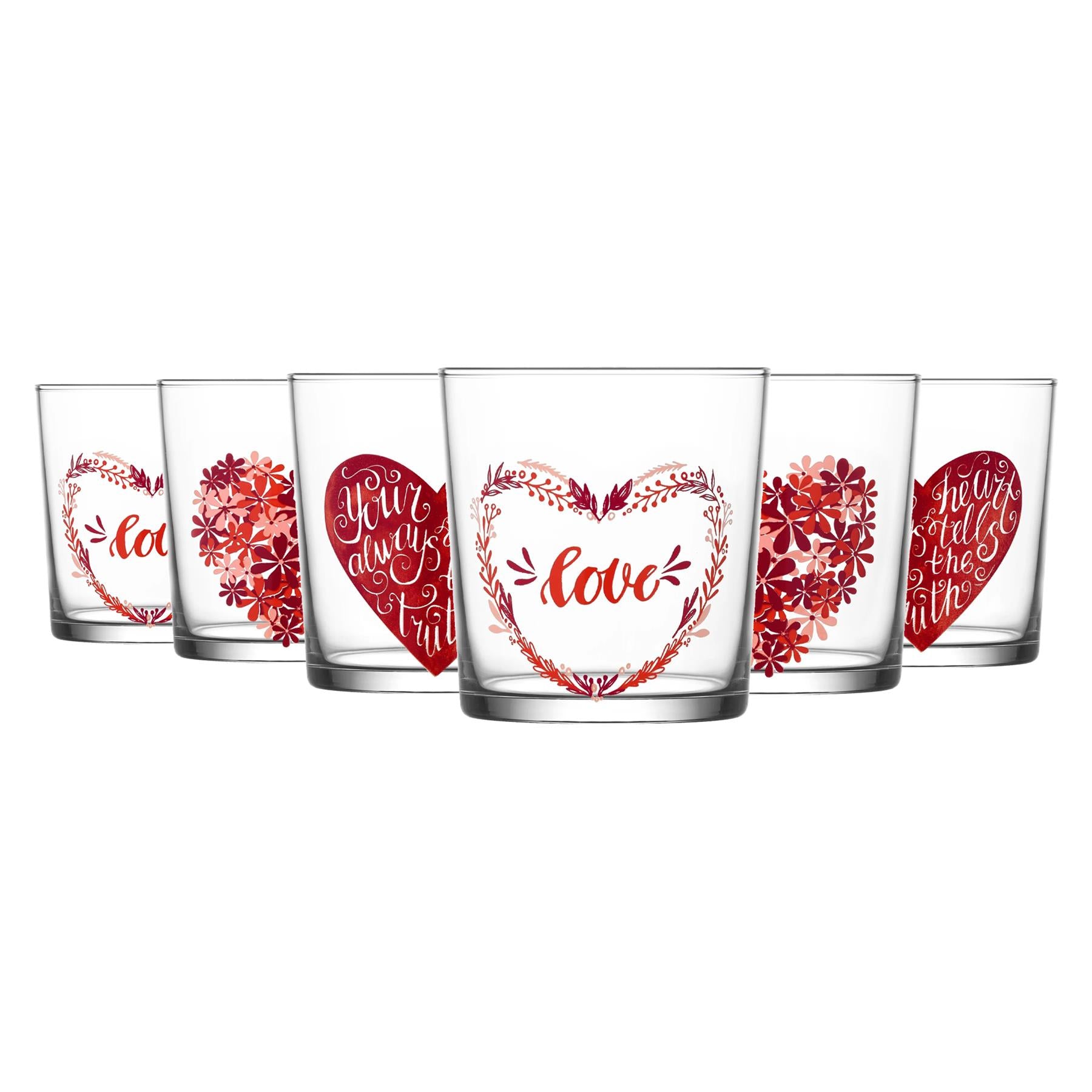 Red Valentines 345ml Bodega Glass Tumblers - Pack of 6 - By LAV