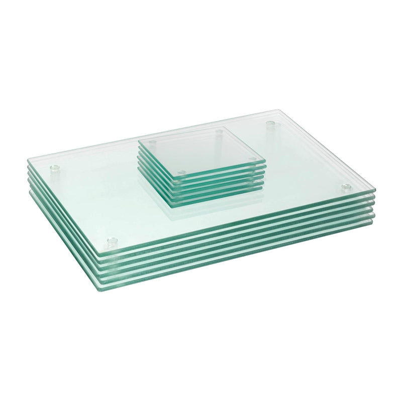 12pc Rectangle Glass Placemats & Square Coasters Set - 30cm x 20cm - Clear - By Harbour Housewares