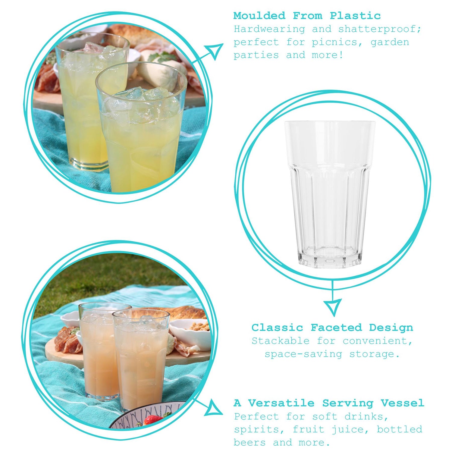 400ml Reusable Plastic Highball Glasses - Pack of 6