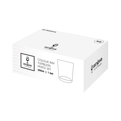 6 Piece 250ml Glass Tumblers Set - Coloured Rim