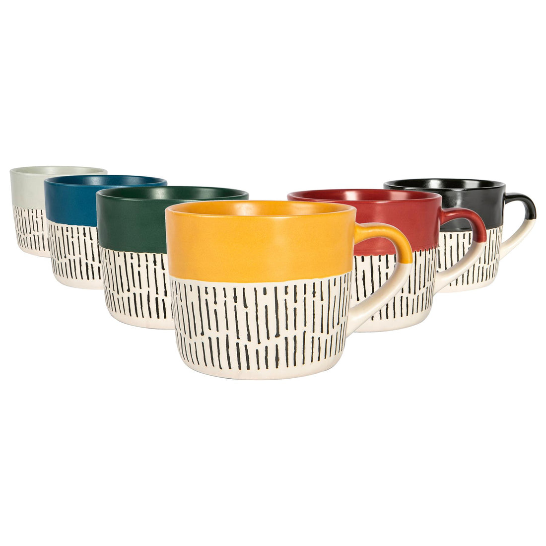 450ml Two-Tone Dash Stoneware Coffee Mugs - 6-Colour Assortment - Pack of 6