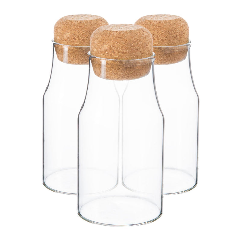 180ml Glass Storage Bottles with Cork Lid - Pack of 3 - By Argon Tableware