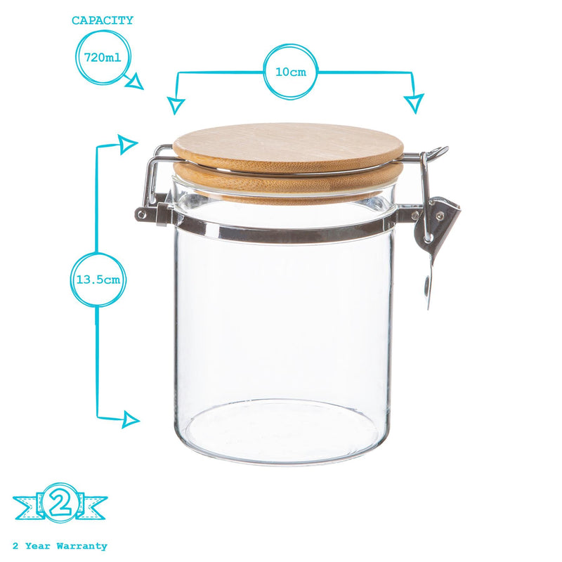 720ml Glass Storage Jars with Wooden Clip Lid - Pack of 3 - By Argon Tableware