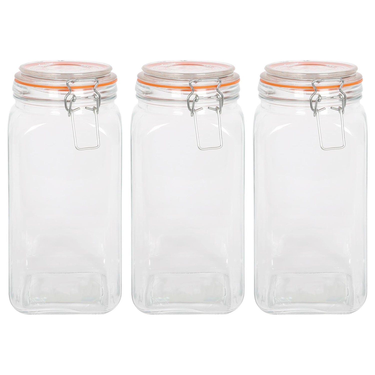 1.7L Square Glass Jars with Clip-Top Lids - Pack of 3 - By Argon Tableware