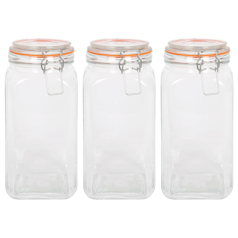 1.7L Square Glass Jars with Clip-Top Lids - Pack of 3 - By Argon Tableware