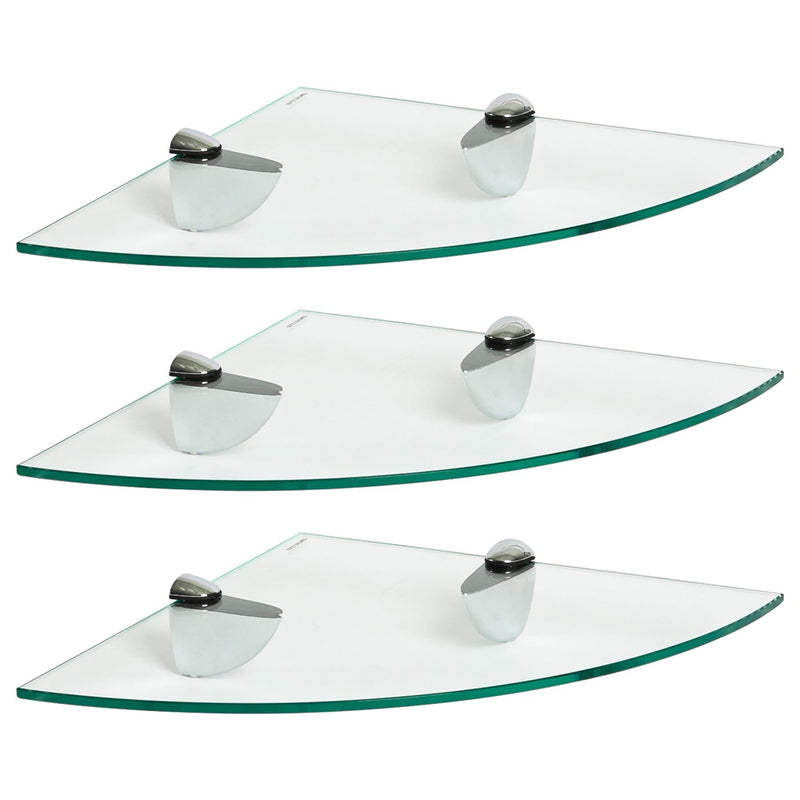 Floating Glass Bathroom Corner Shelves - 30cm - Pack of 3 - By Harbour Housewares