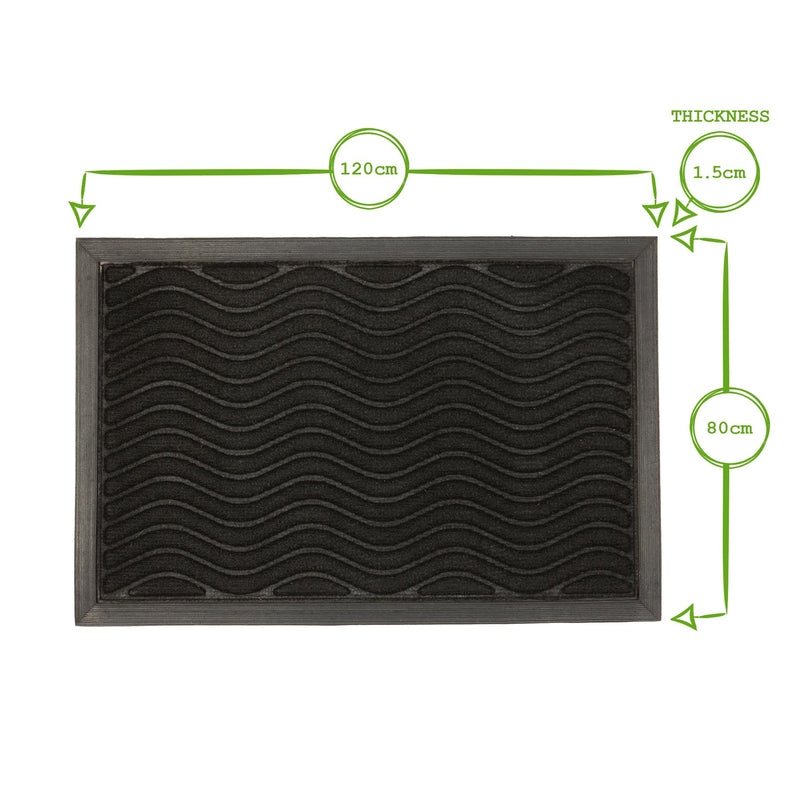 Heavy-Duty Door Mat - 120cm x 80cm - Black Wave - By Nicola Spring