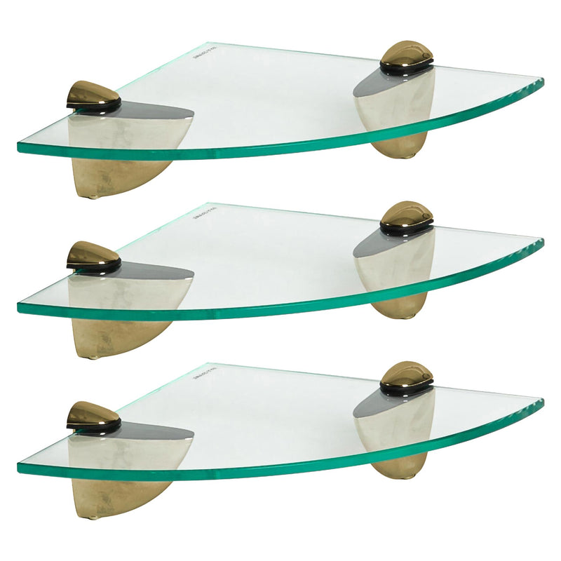 Floating Glass Bathroom Corner Shelves - 20cm - Pack of 3 - By Harbour Housewares