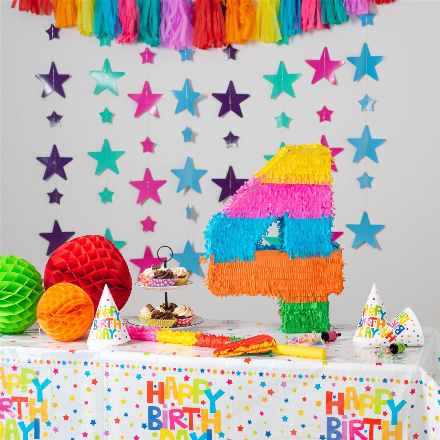Number 4 Pop-Out Pinata with Stick &amp; Blindfold - Multi Stick