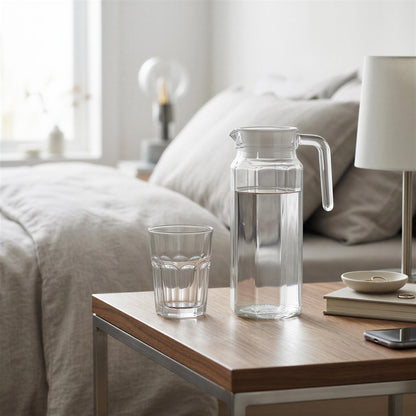 1L Glass Water Jug with White Silicone Lid - Clear
