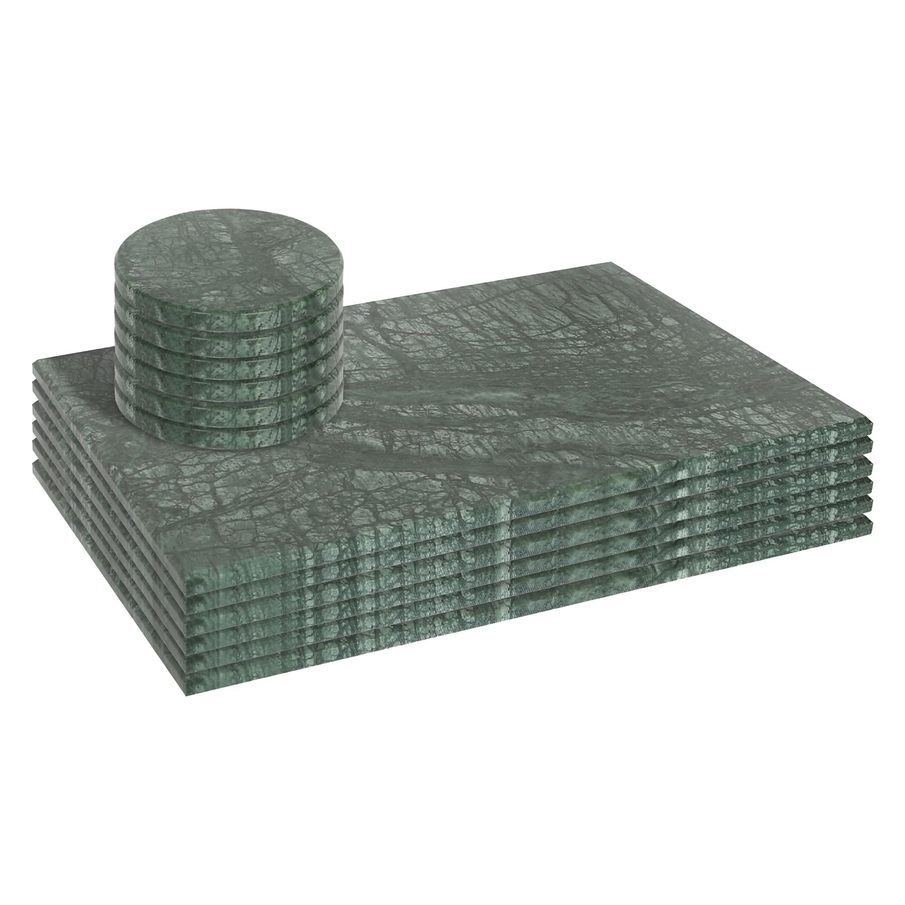 12pc Rectangle Marble Placemats &amp; Round Coasters Set - 30cm x 20cm - Green - By Argon Tableware