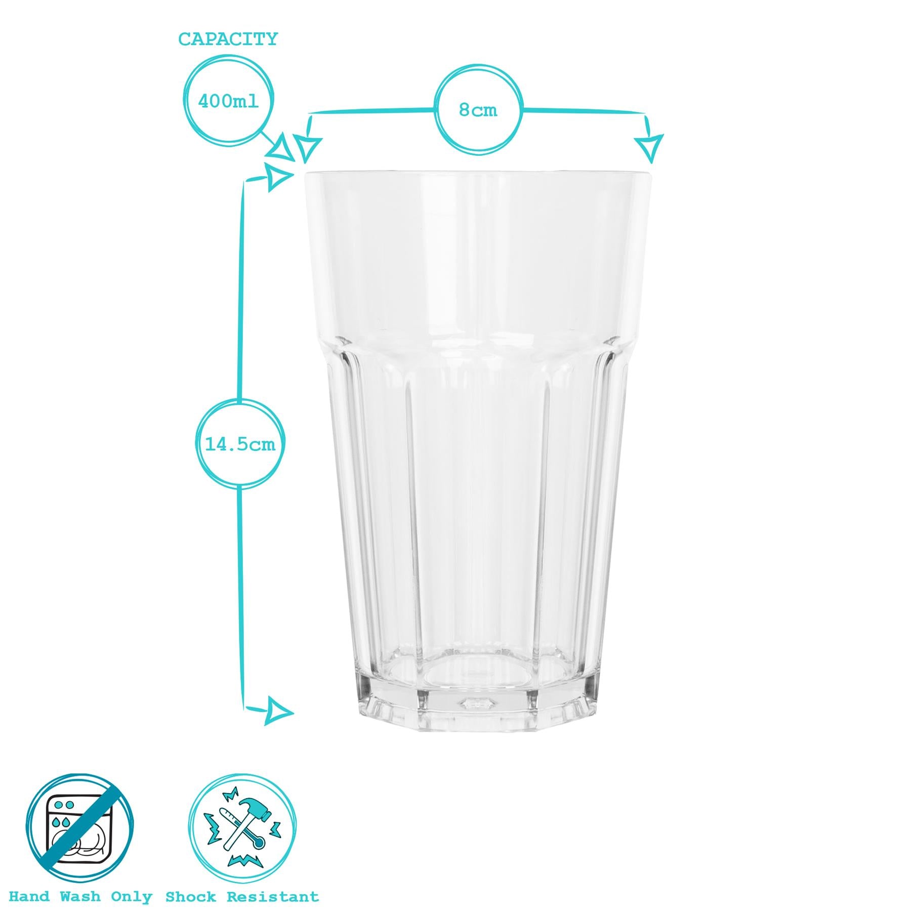 400ml Reusable Plastic Highball Glasses - Pack of 6