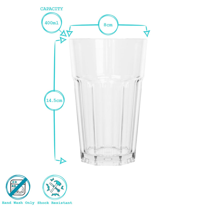 400ml Reusable Plastic Highball Glasses - Pack of 6 - By Argon Tableware