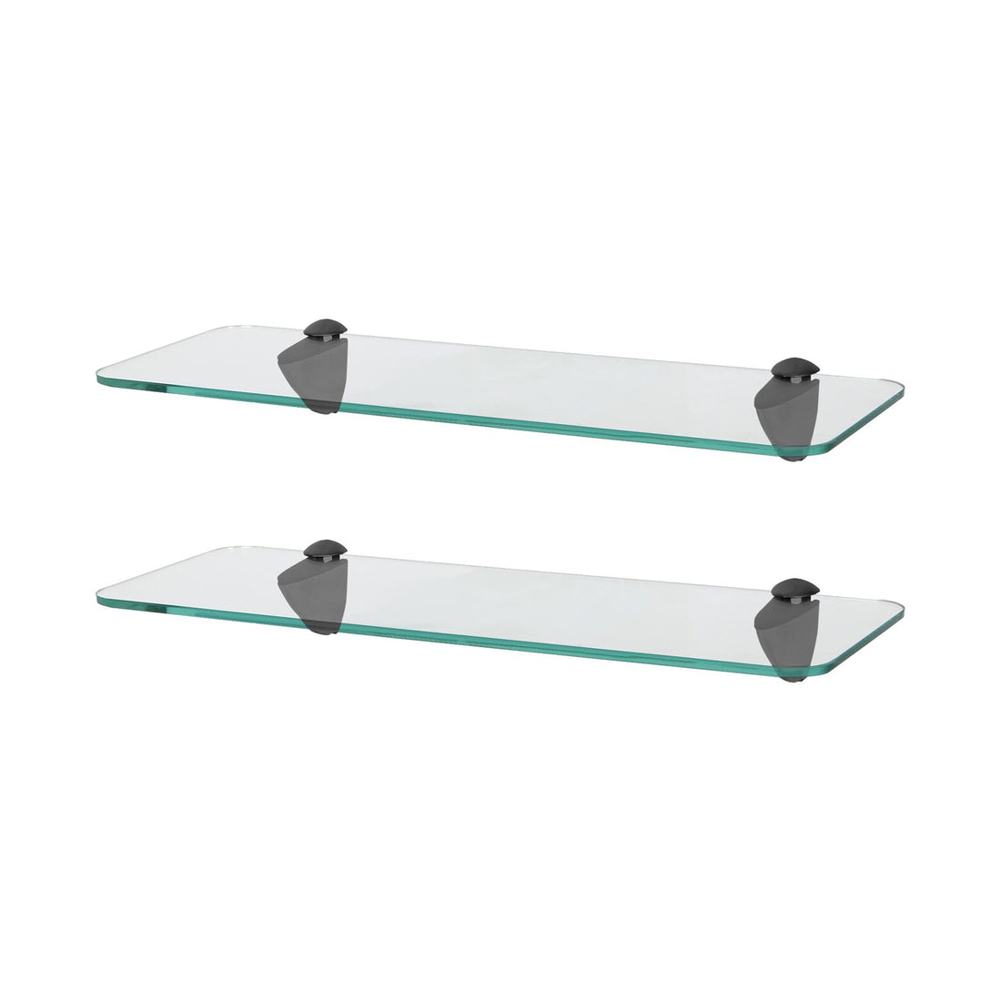 40cm Rounded Floating Glass Bathroom Shelves with Black Brackets - Pack of 2