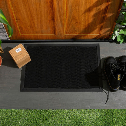 Heavy-Duty Door Mat - 90cm x 60cm - Black Wave