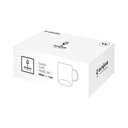 6 Piece 280ml Glass Mugs Set - Coloured Handle