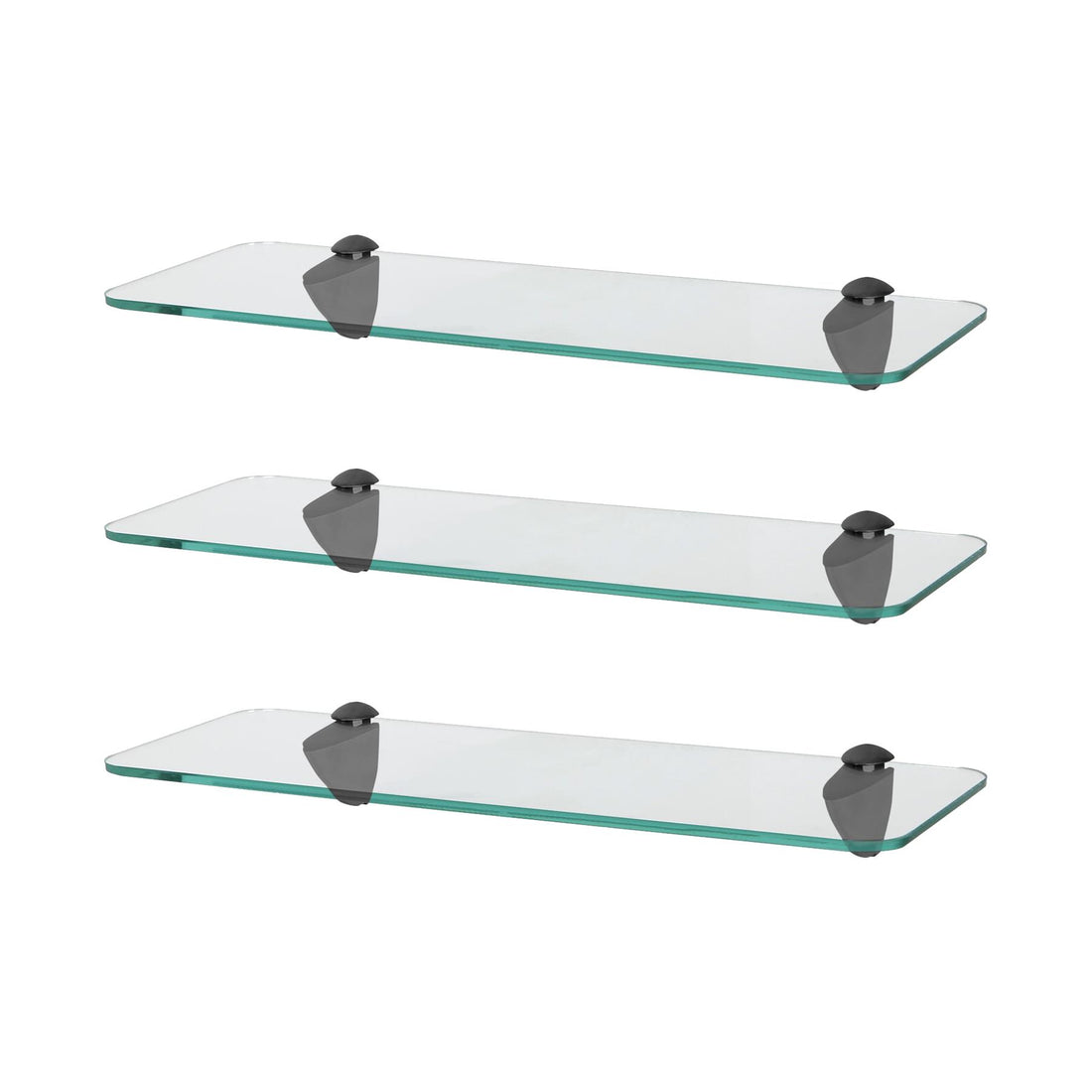40cm Rounded Floating Glass Bathroom Shelves with Black Brackets - Pack of 3