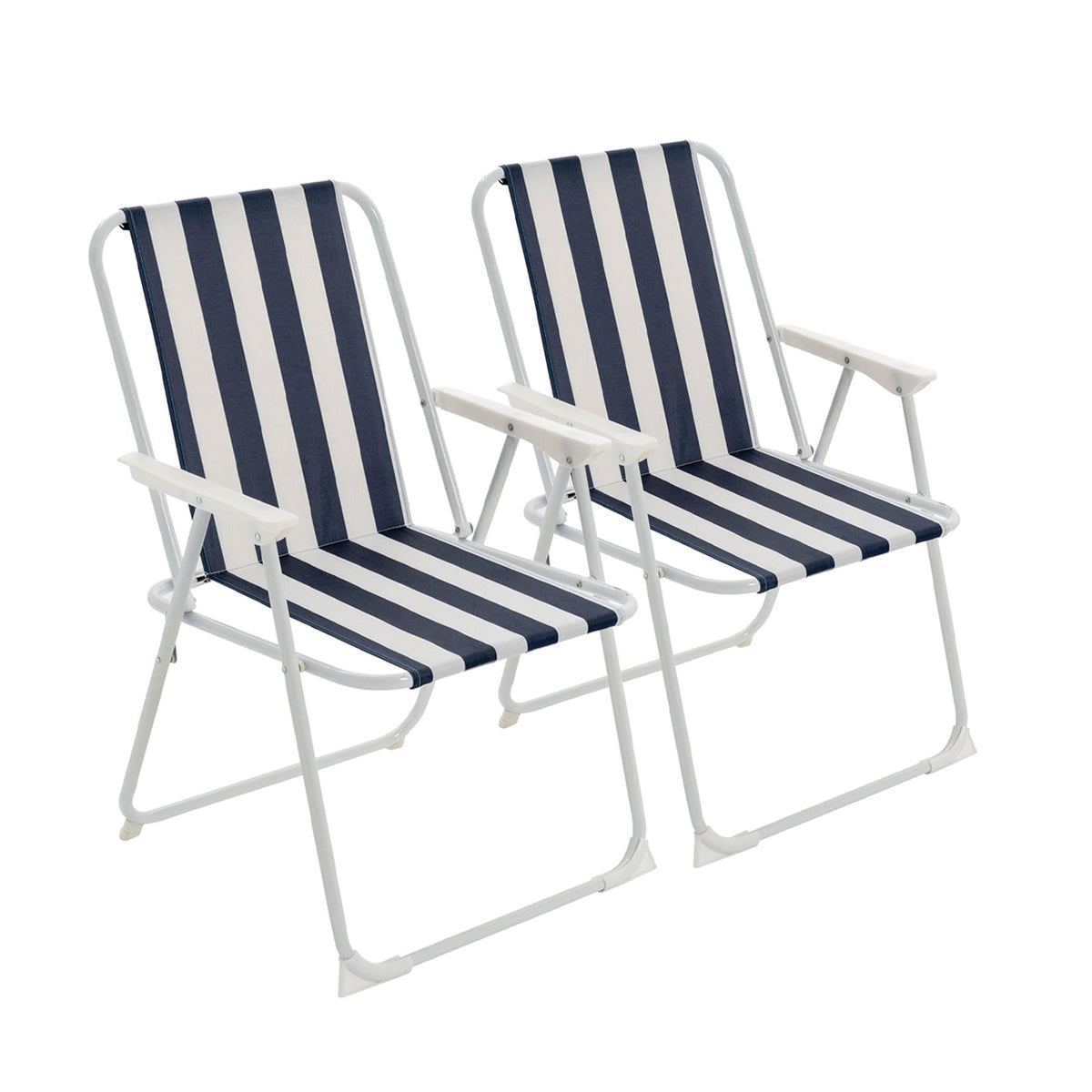 Blue Stripe Folding Metal Beach Chairs - Pack of 2