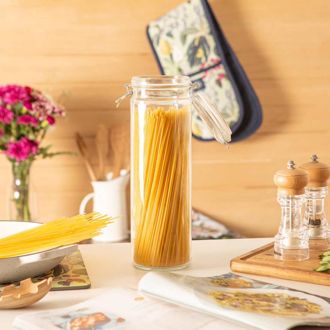 2L Clip-Top Glass Spaghetti Storage Jars with White Seals - Pack of 3