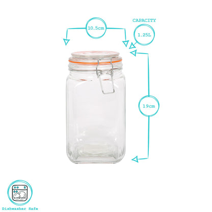 1.25L Square Glass Jar with Clip-Top Lid