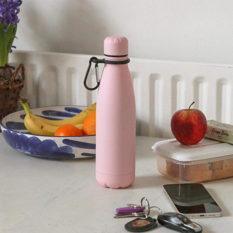 Stainless Steel Water Bottle with Carabiner Clip - 500ml - By Harbour Housewares