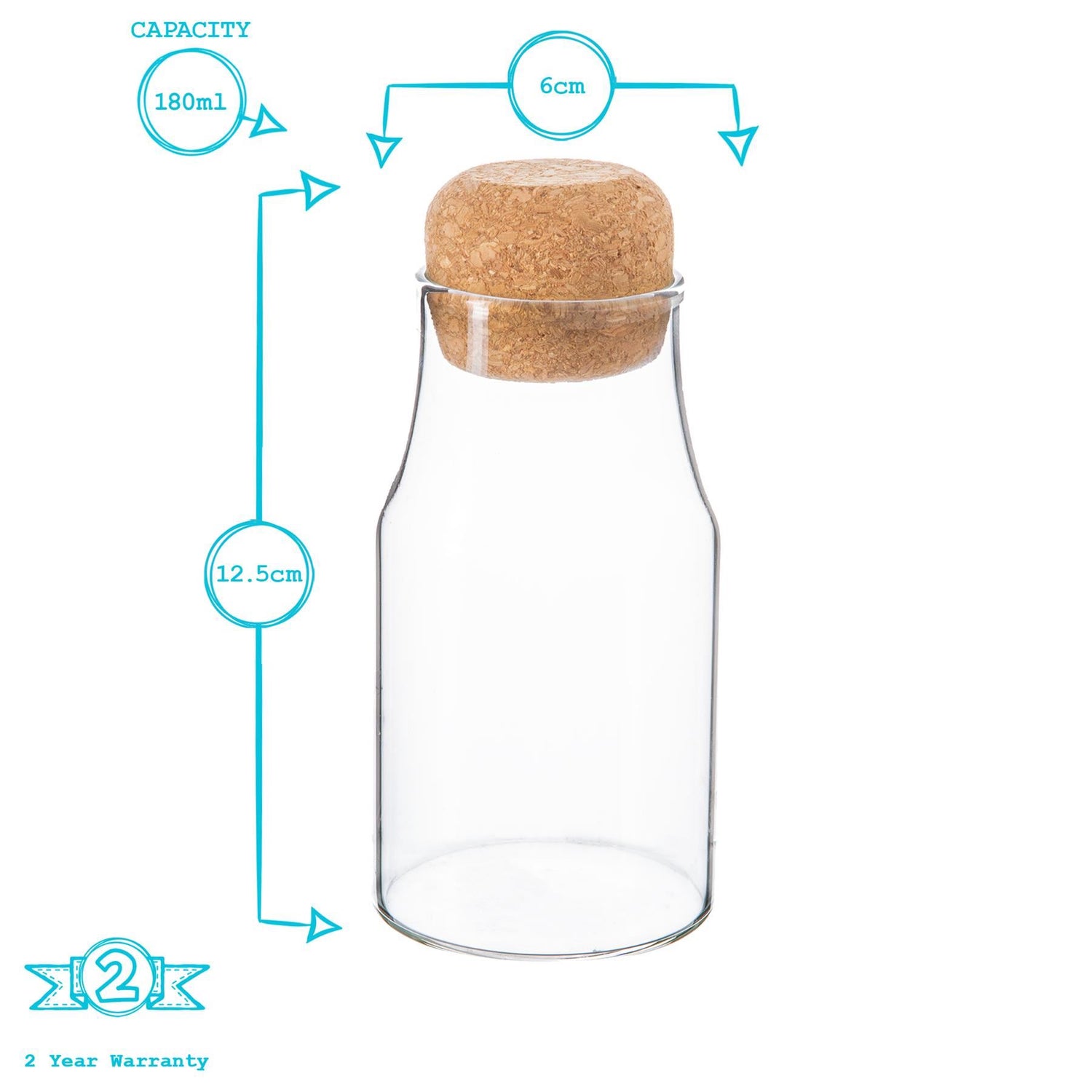 180ml Glass Storage Bottles with Cork Lid - Pack of 3