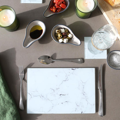 Rectangle Glass Placemats - 30cm x 20cm - Marble - Pack of 6