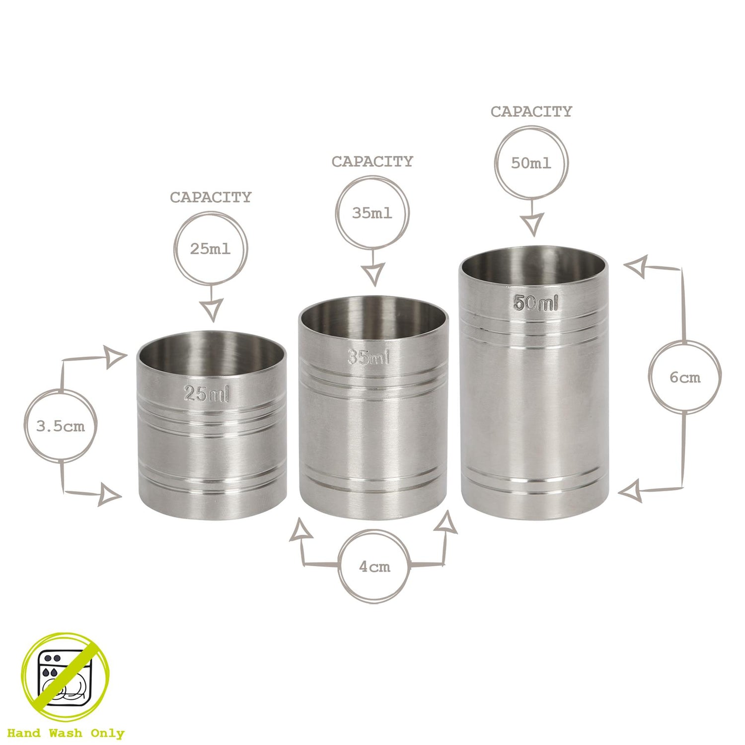 3pc Stainless Steel Thimble Measure Set - 25/35/50ml