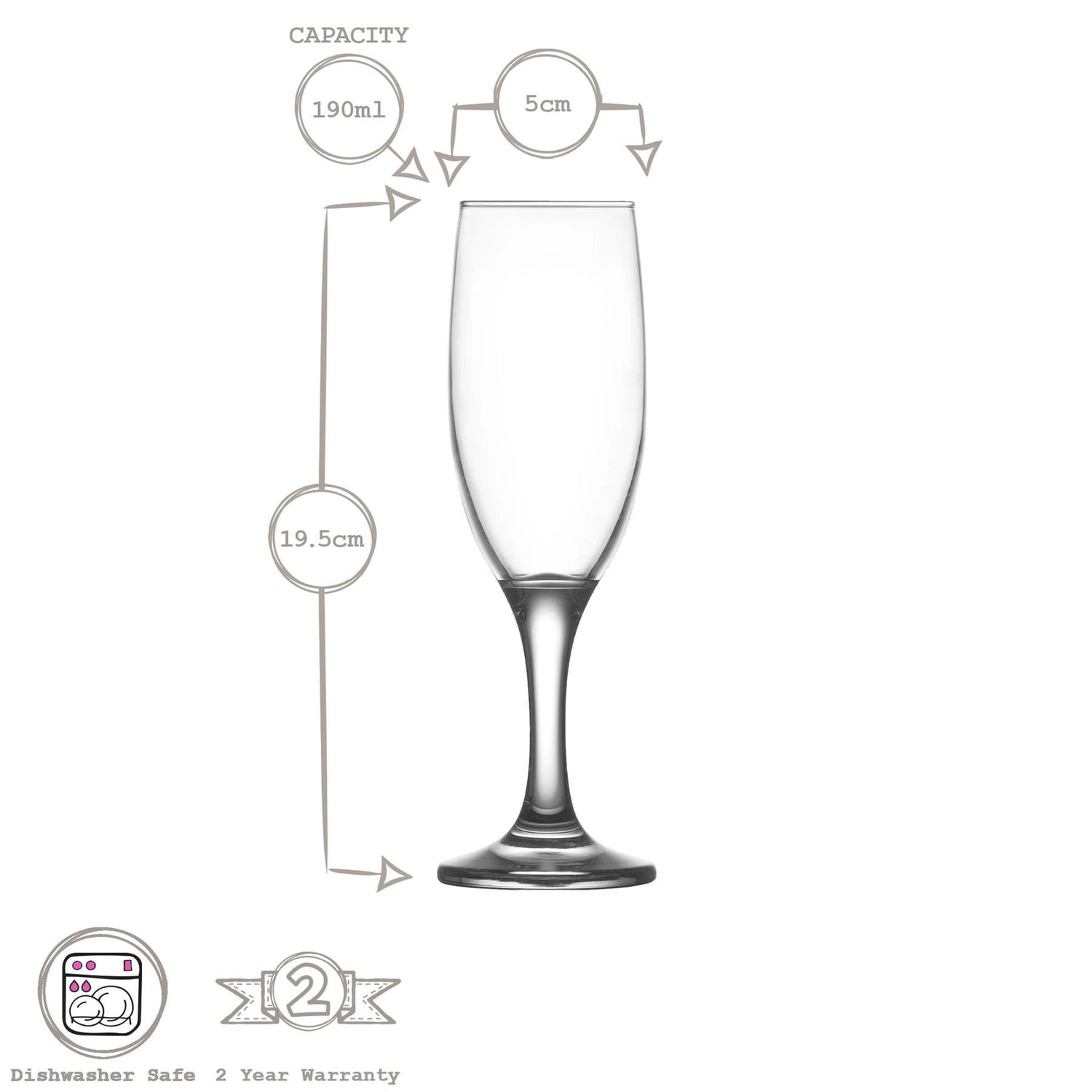 190ml Misket Glass Champagne Flutes - Pack of 6