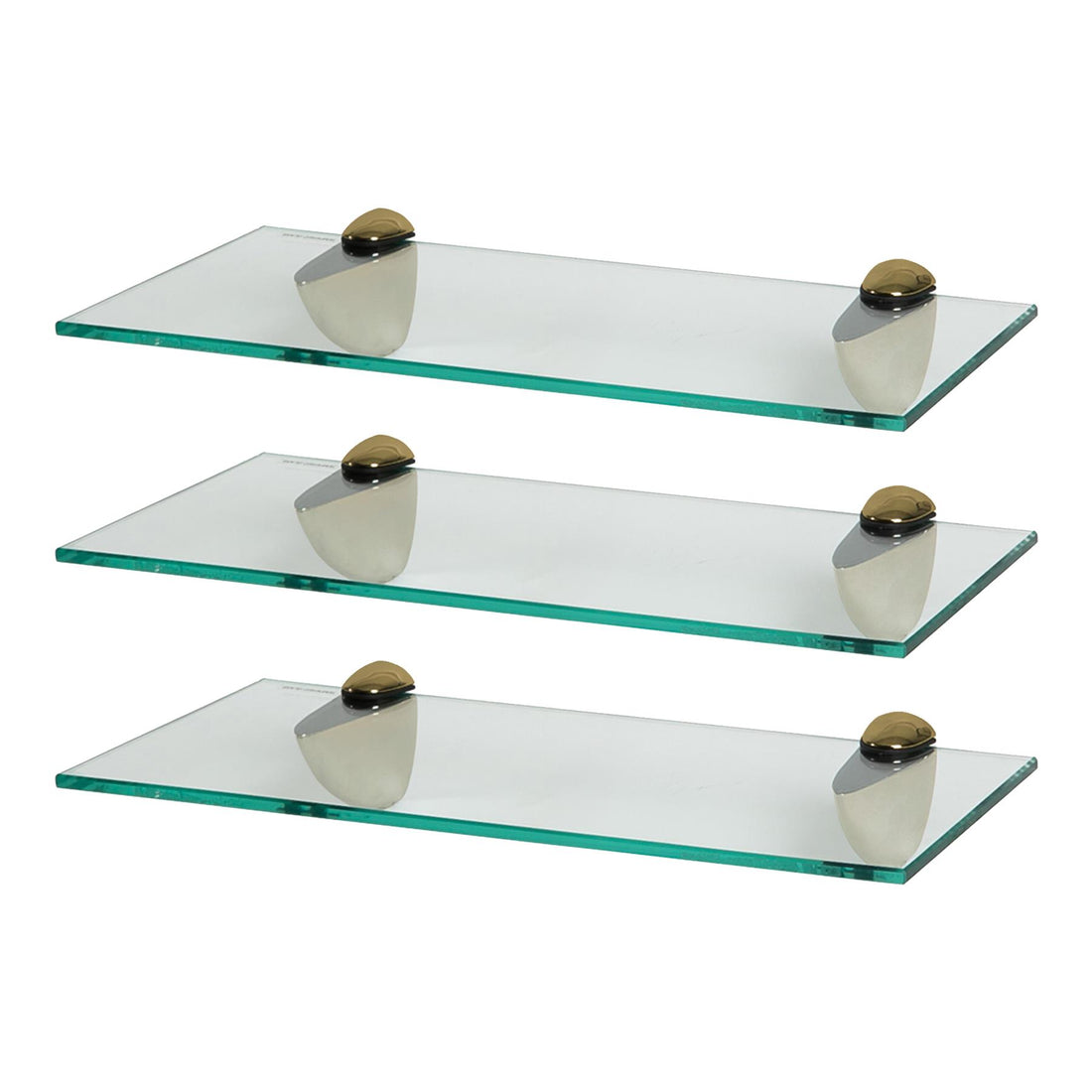 40cm Floating Glass Bathroom Shelves with Gold Brackets - Pack of 3