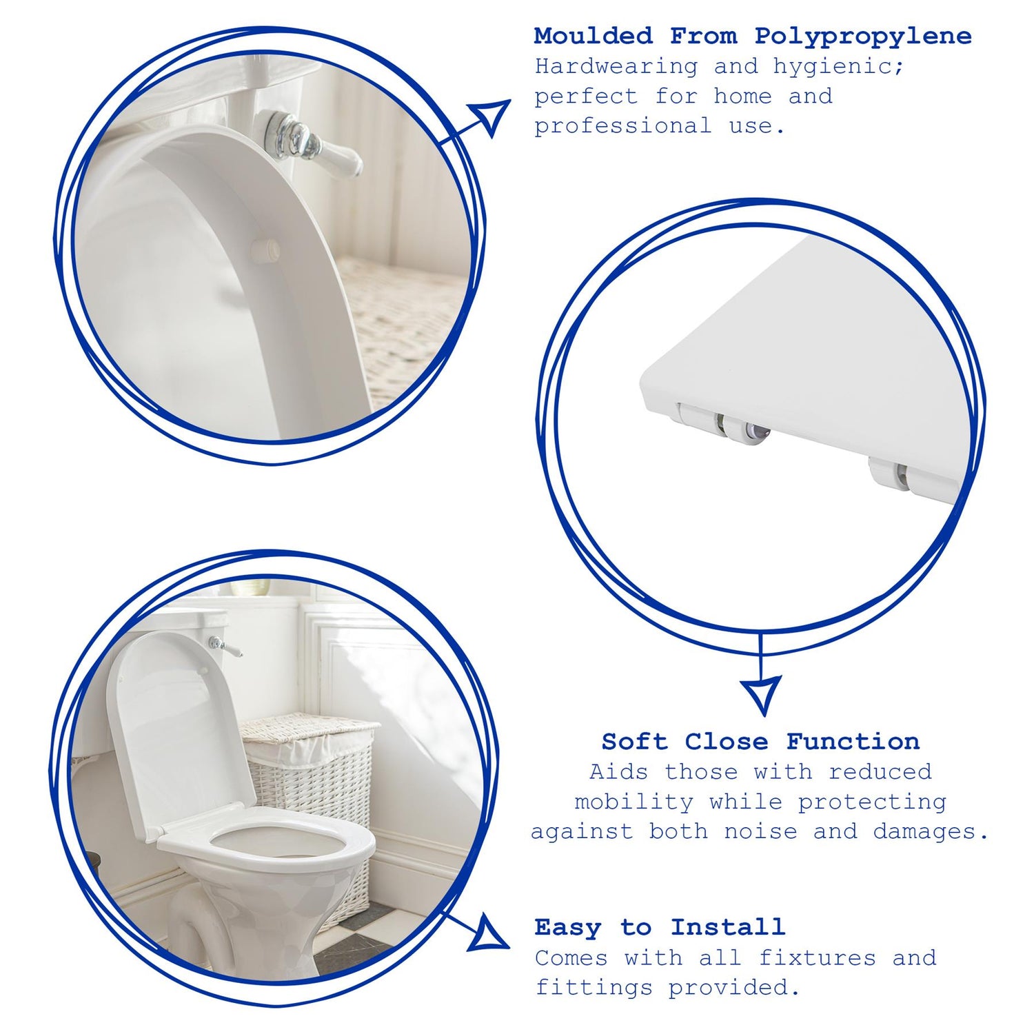 White Square Soft Close Toilet Seat