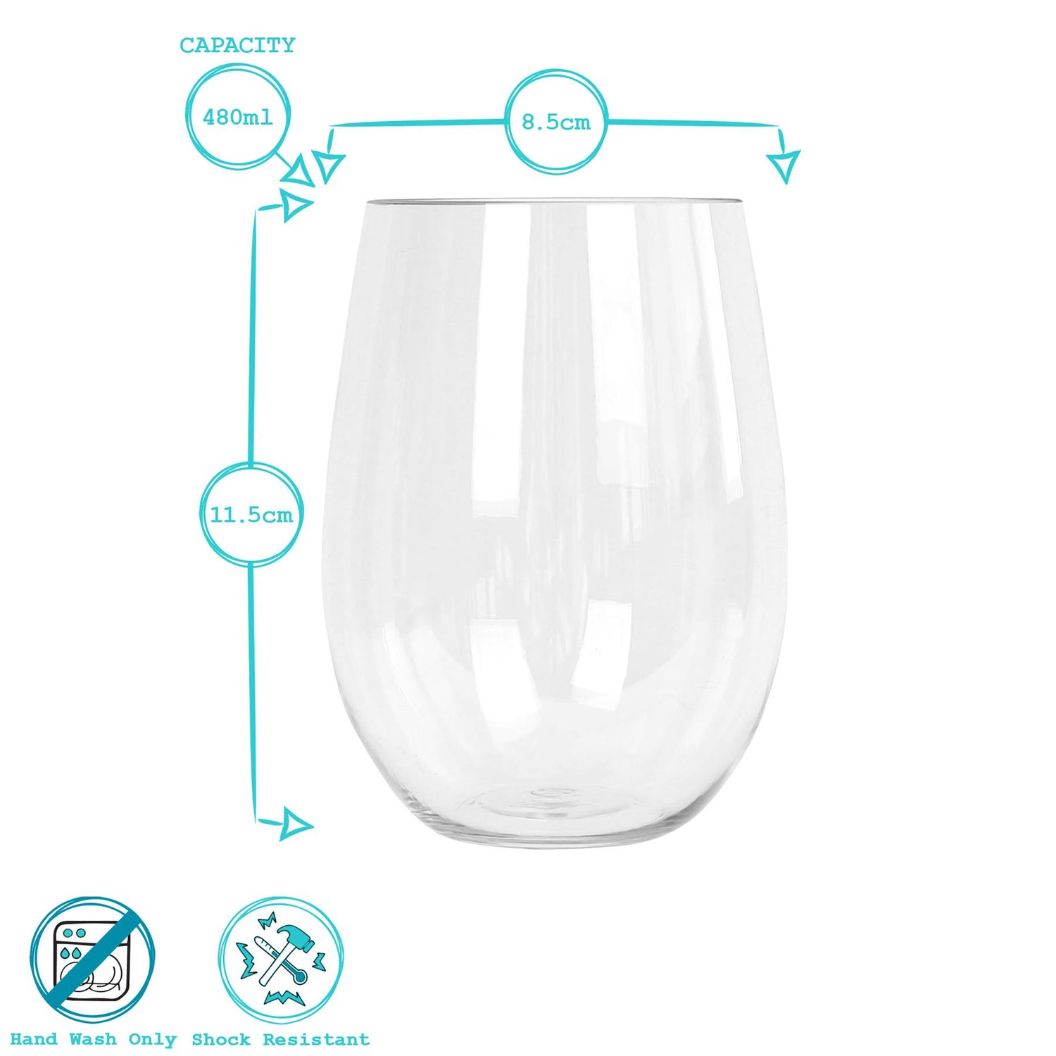 480ml Reusable Plastic Stemless Wine Glasses - Pack of 6