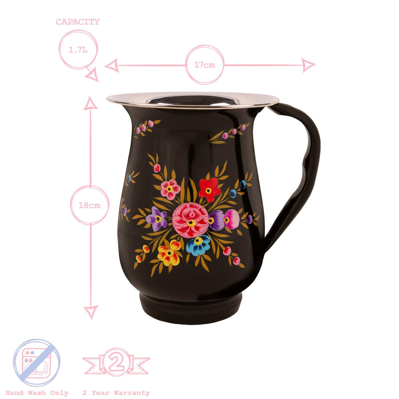 Pansy 1.7L Hand-Painted Picnic Water Jug with 300ml Tumblers Set - By BillyCan