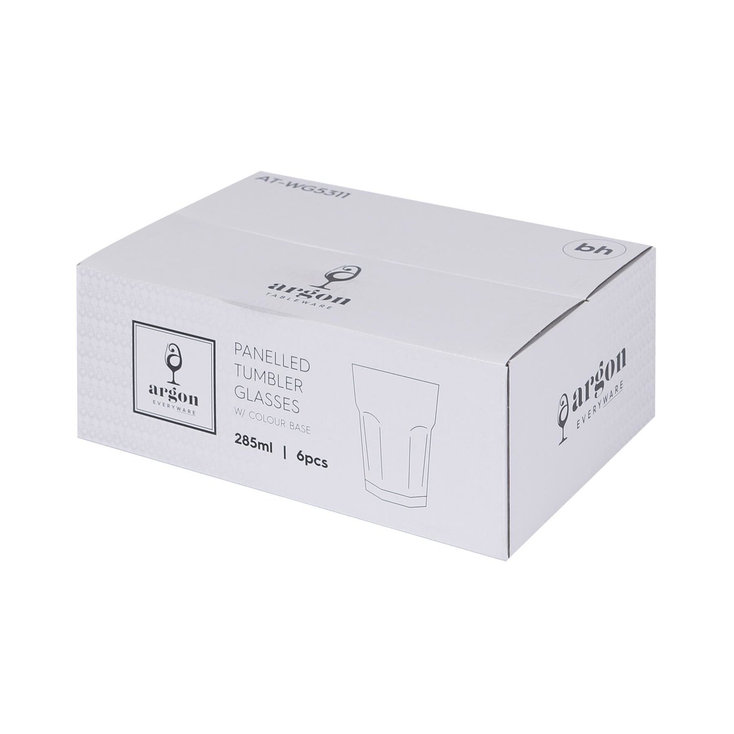 285ml Panelled Glass Tumblers with Coloured Base - Pack of 6