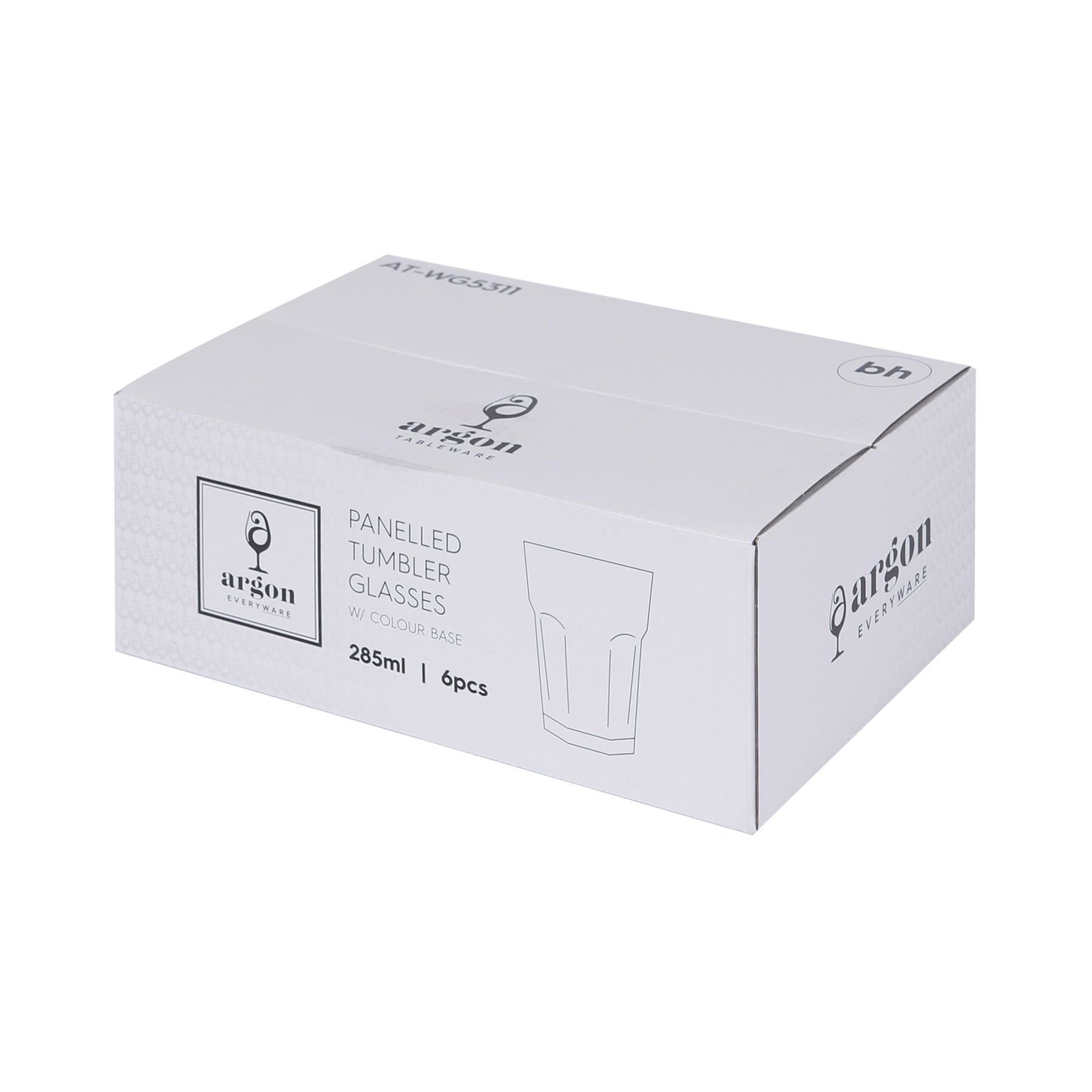 285ml Panelled Glass Tumblers with Coloured Base - Pack of 6