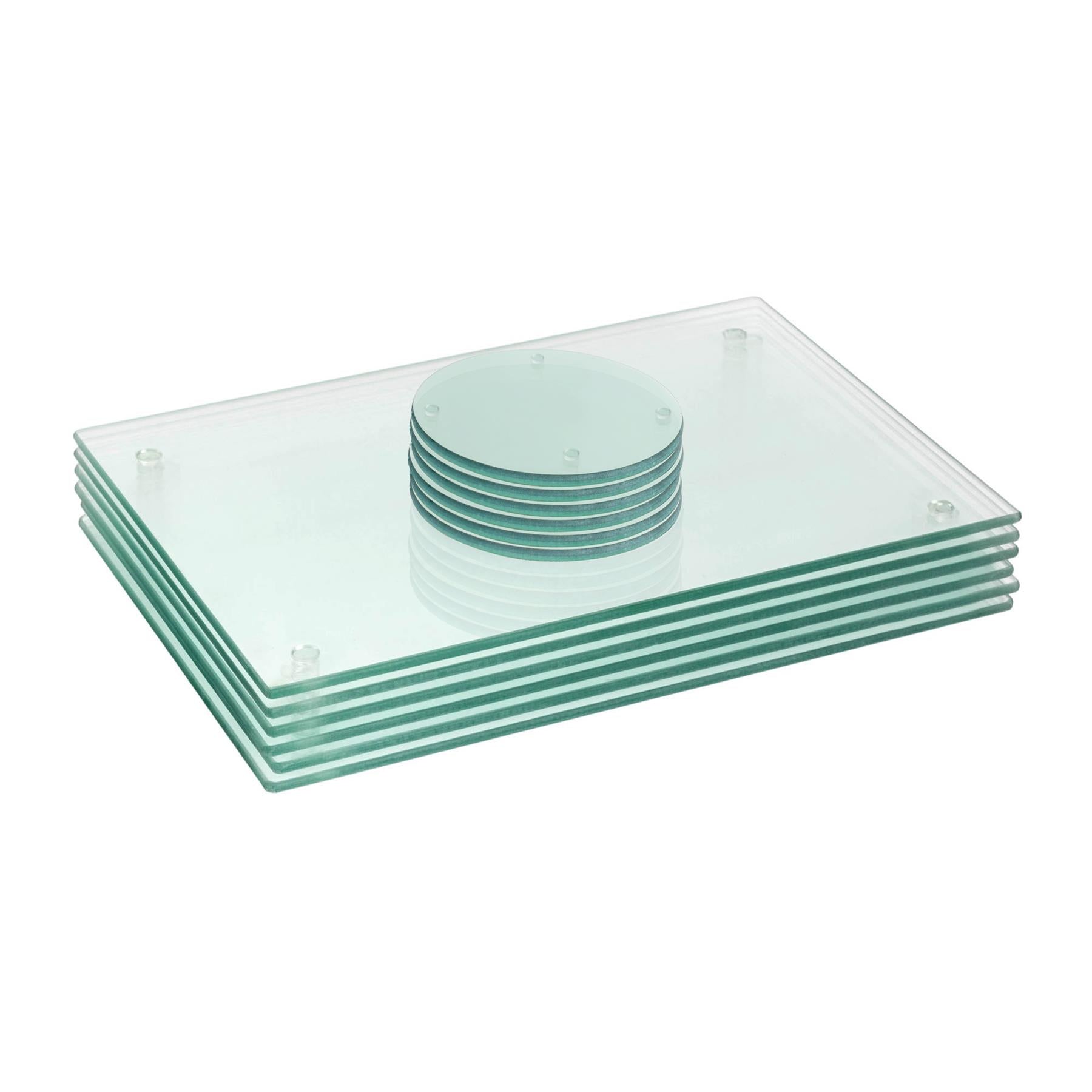 12pc Rectangle Glass Placemats &amp; Round Coasters Set - 30cm x 20cm - Clear - By Harbour Housewares