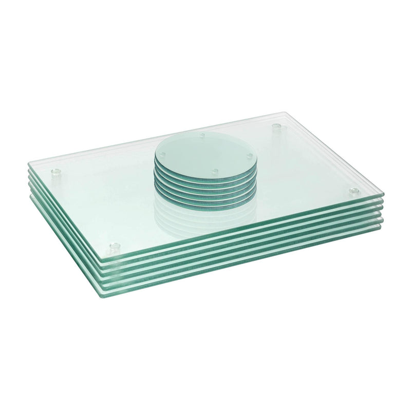 12pc Rectangle Glass Placemats & Round Coasters Set - 30cm x 20cm - Clear - By Harbour Housewares