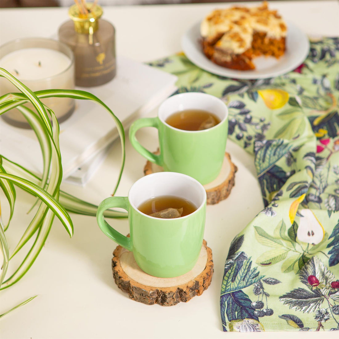 Green 350ml Stoneware Coffee Mugs - Pack of 4
