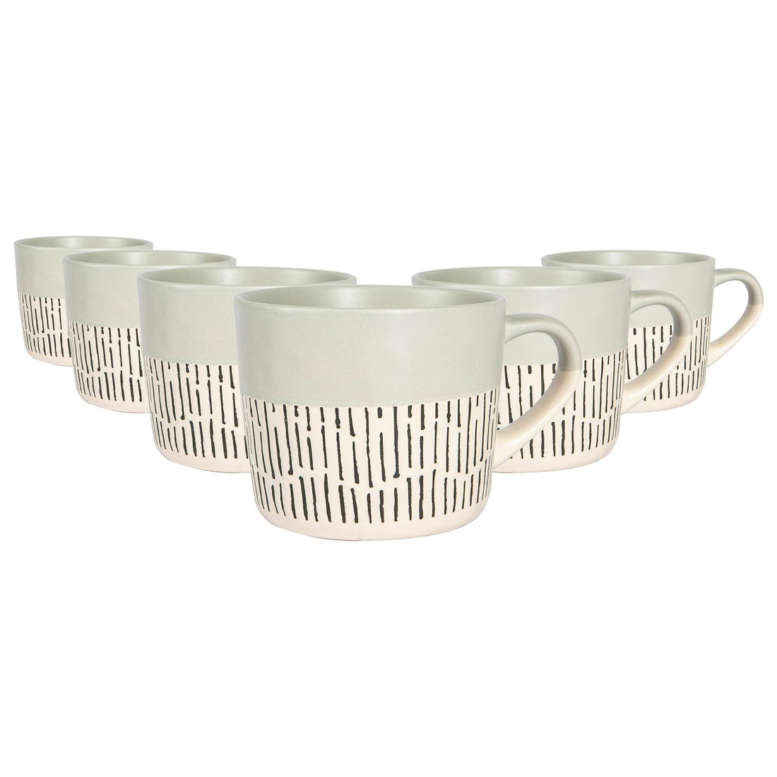 450ml Grey Two-Tone Dash Stoneware Coffee Mugs - Pack of 6