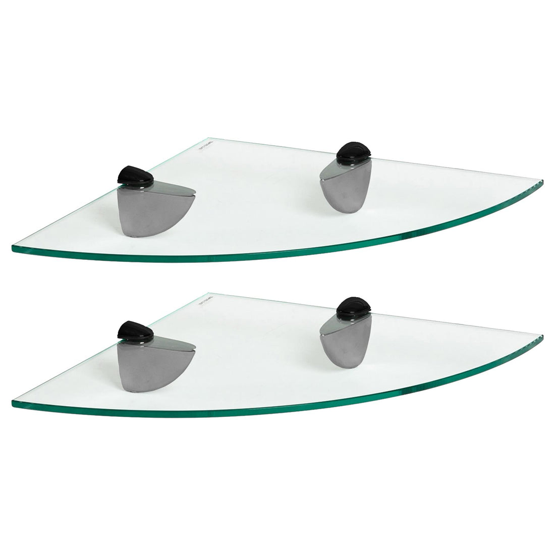 30cm Floating Glass Bathroom Corner Shelves with Black Brackets - Pack of 2