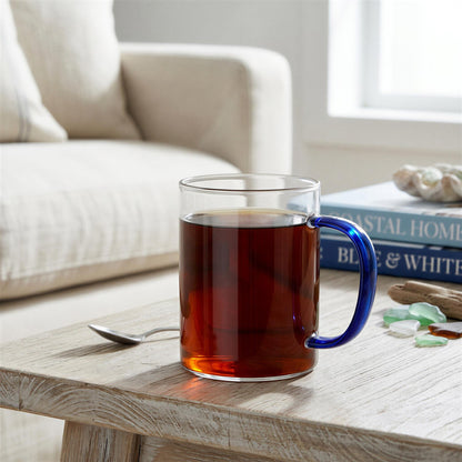 6 Piece 280ml Glass Mugs Set - Coloured Handle