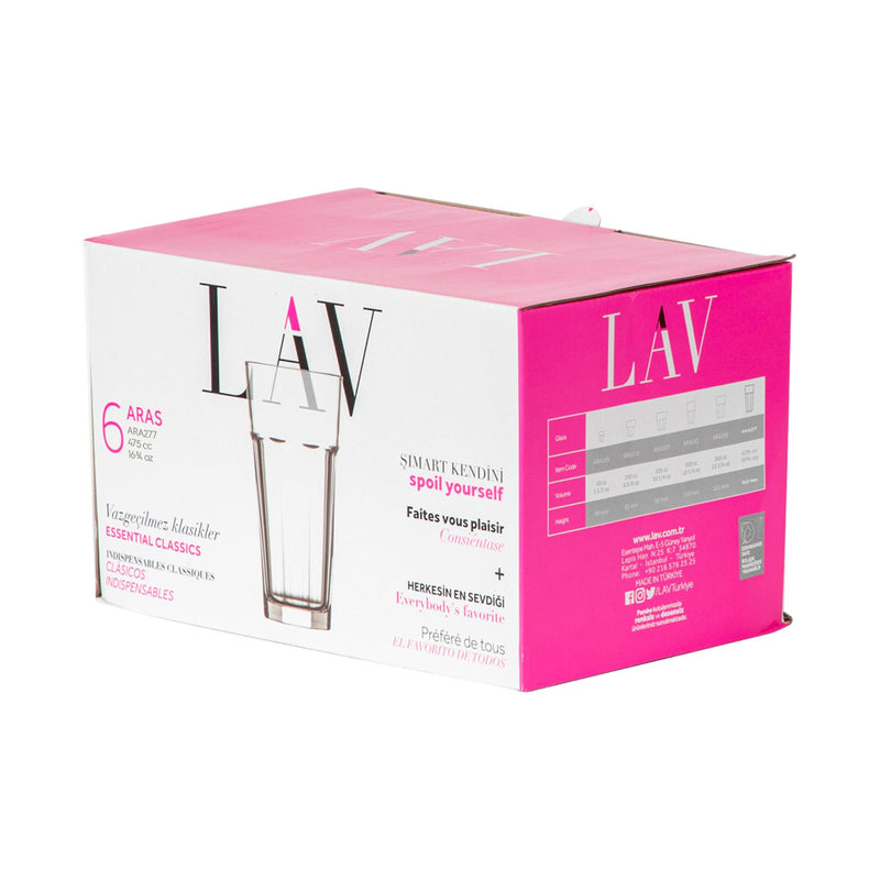 475ml Aras Highball Glasses - Pack of 6 - By LAV