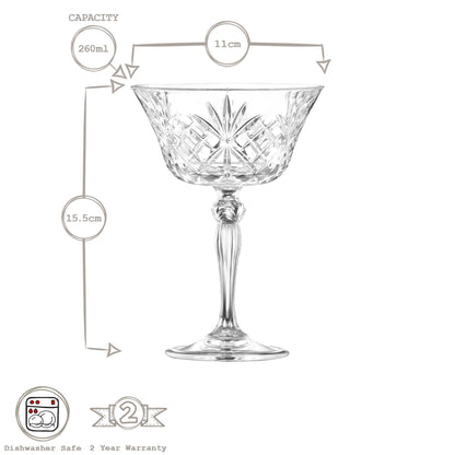 260ml Melodia Glass Champagne Saucers - Pack of Six