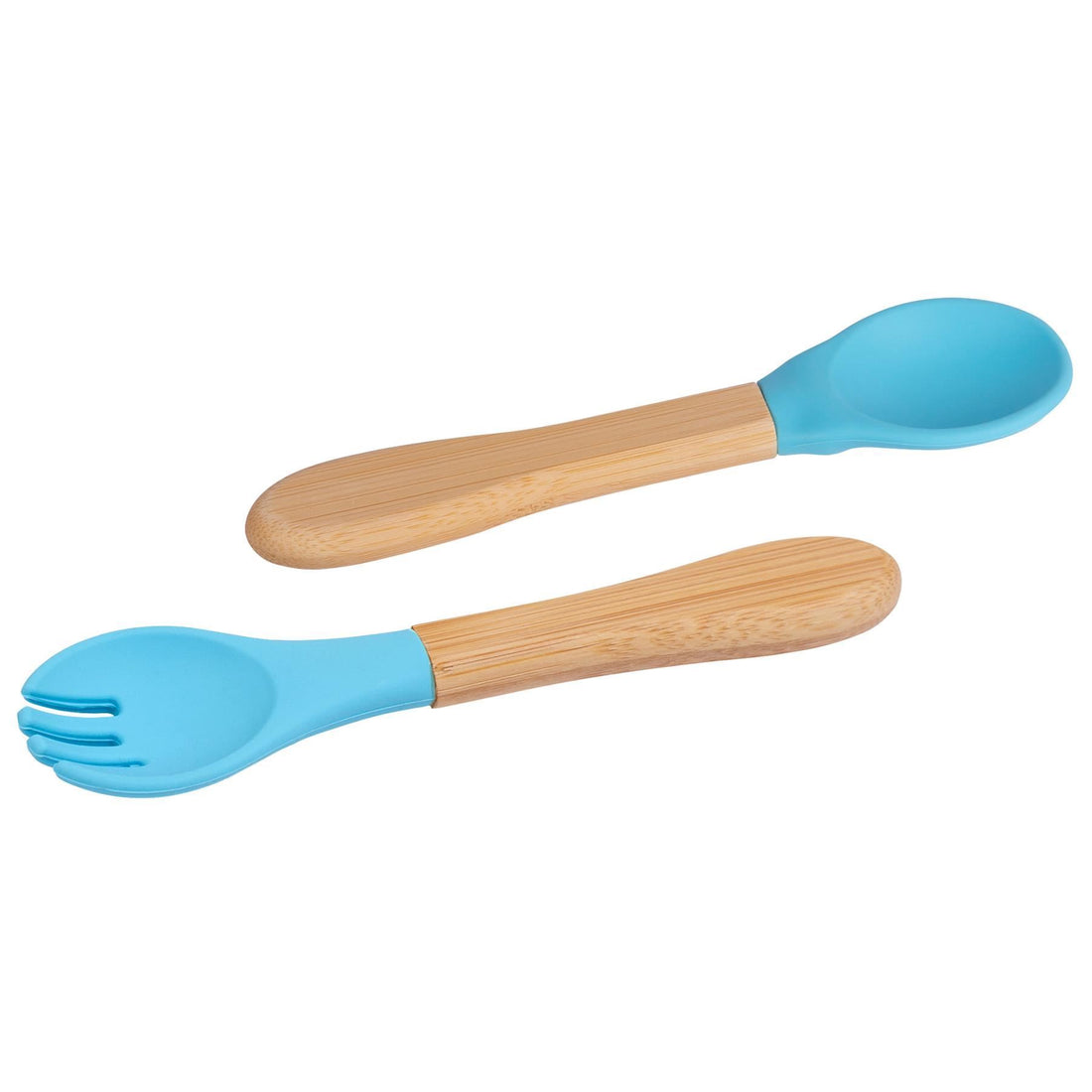 2-Piece Bamboo Baby Weaning Fork &amp; Spoon Set with Blue Silicone Tips