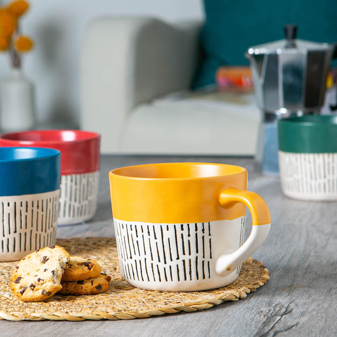 450ml Mustard Two-Tone Dash Stoneware Coffee Mugs - Pack of 6